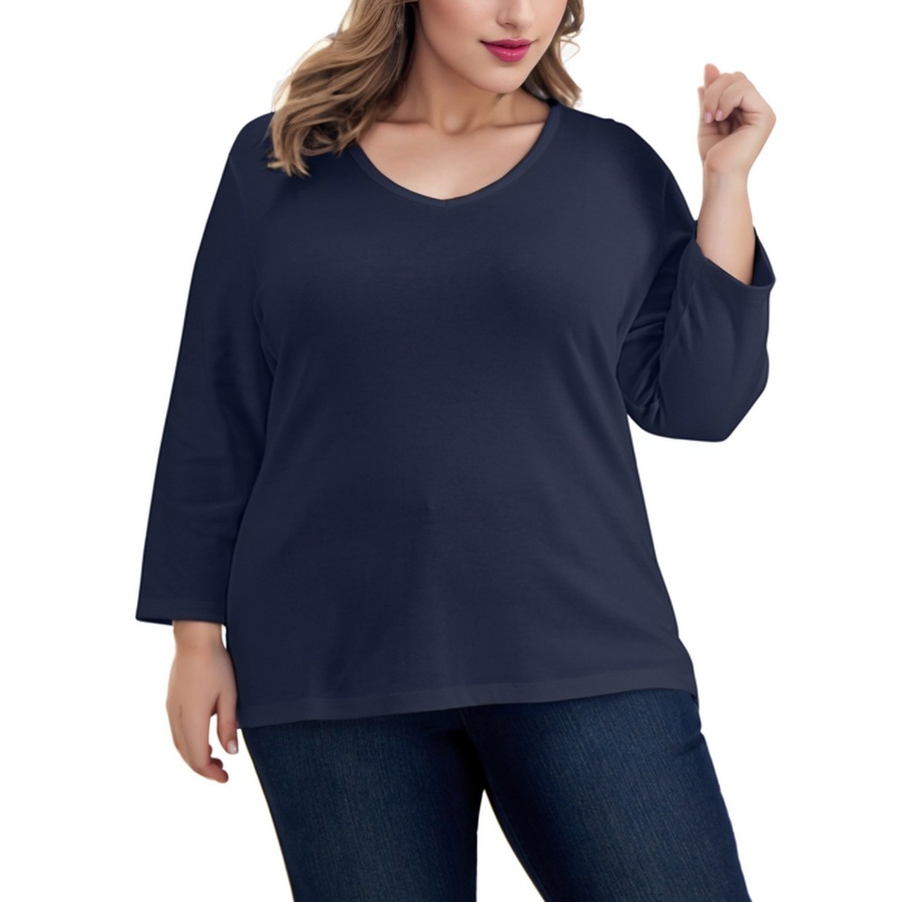 Karen Scott Long Sleeve Tunic Top Womens 1X Navy Minimalist Elevated Casuals NWT